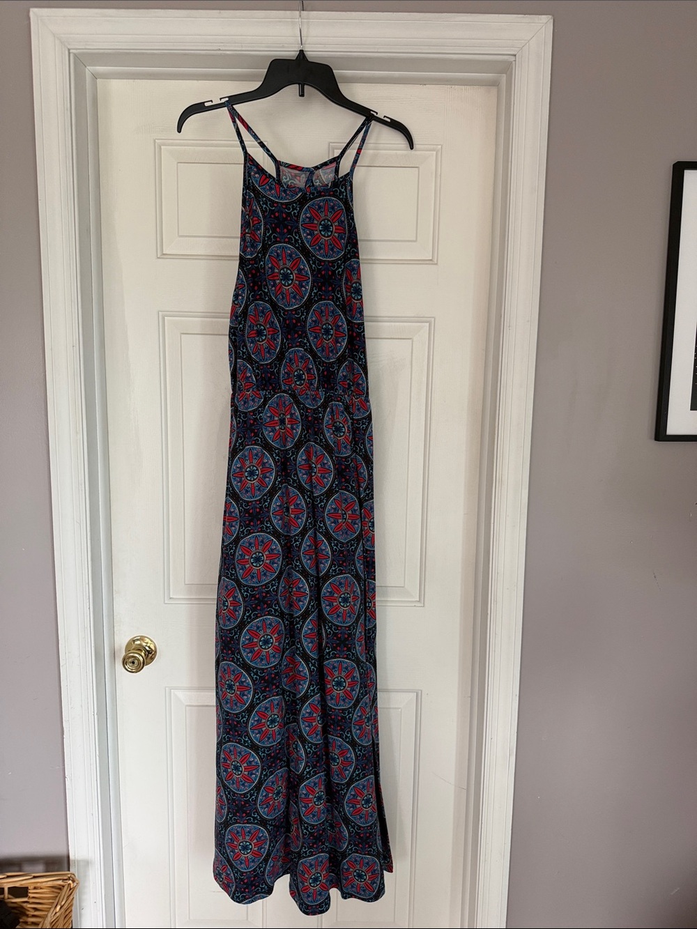 French Grey Navy Floral Medallion Maxi Dress